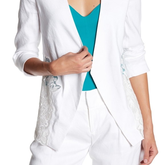 Alice + Olivia Jenice White Linen Open Blazer Sz M - Picture 3 of 11